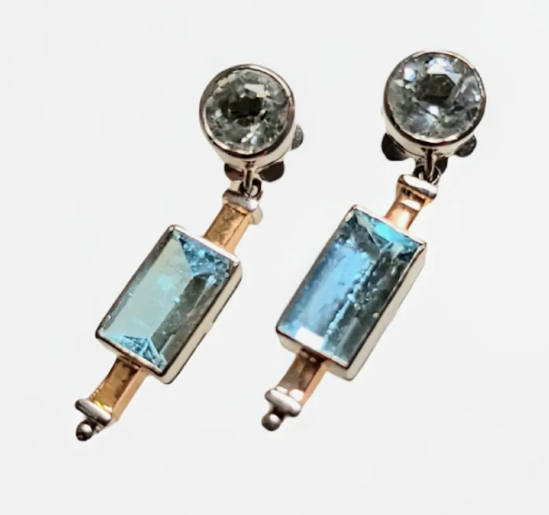Pamono Art Deco Aquamarine Earrings in Platinum and Gold, 1925, Set of 2> Earrings