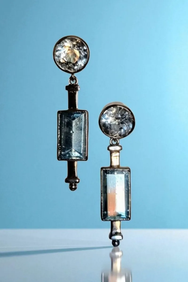 Pamono Art Deco Aquamarine Earrings in Platinum and Gold, 1925, Set of 2> Earrings