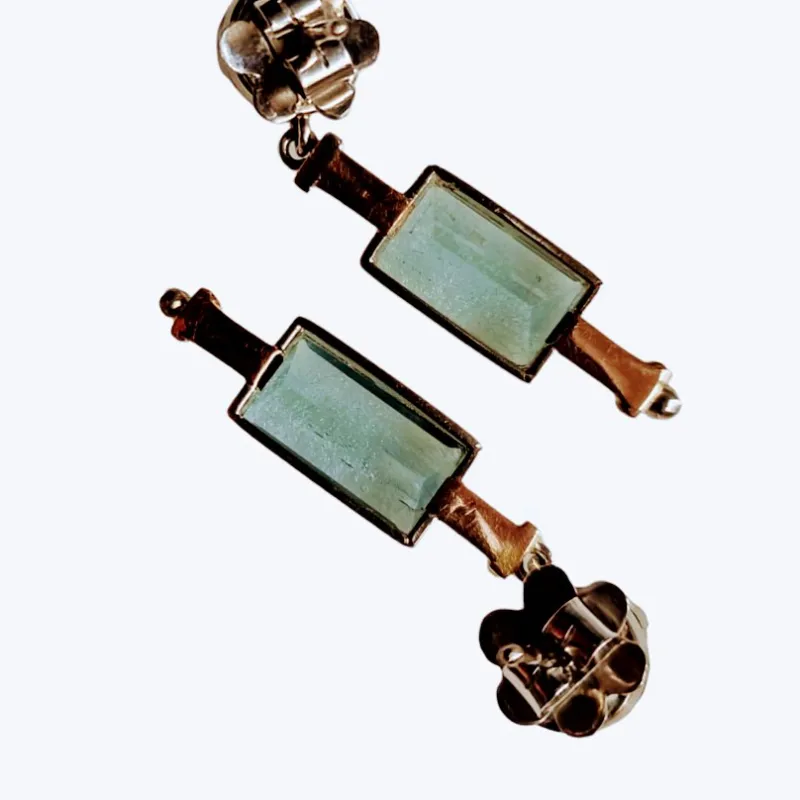 Pamono Art Deco Aquamarine Earrings in Platinum and Gold, 1925, Set of 2> Earrings