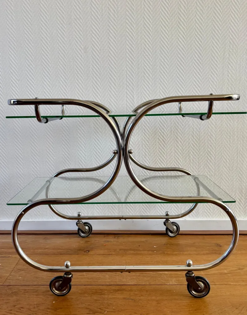 Hot Pamono Art Deco Bauhaus Chromed Bar Cart by Willem Hendrik Gispen