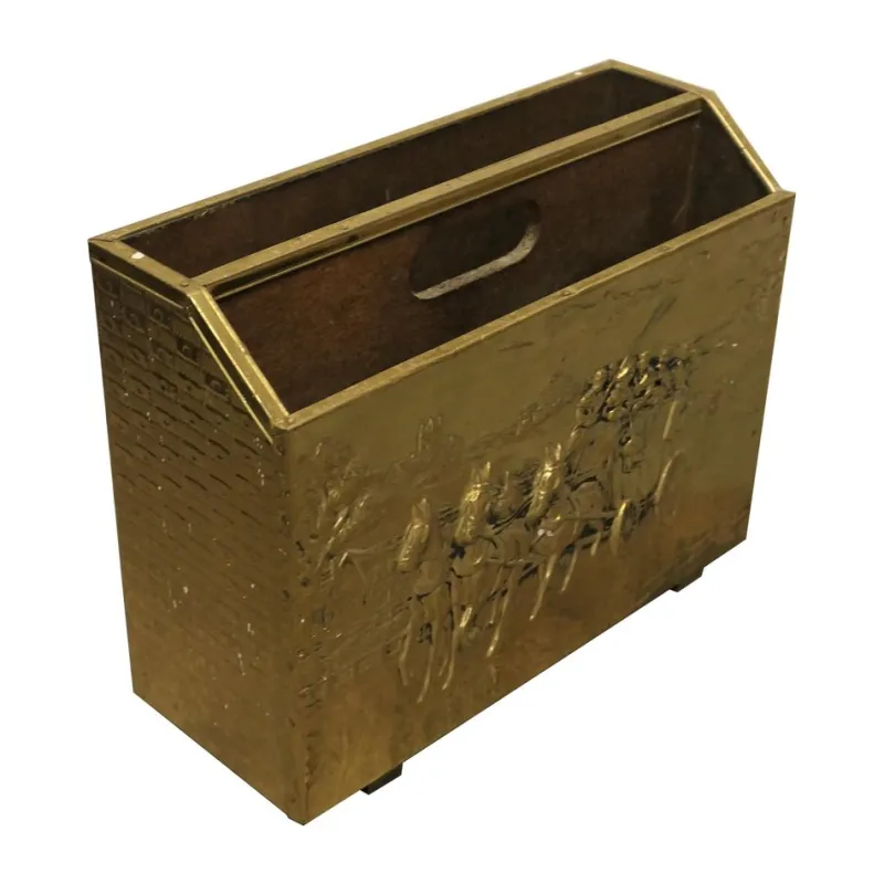 New Pamono Art Deco Beaten Brass Magazine Rack, 1930s