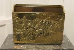 New Pamono Art Deco Beaten Brass Magazine Rack, 1930s