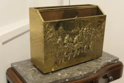 New Pamono Art Deco Beaten Brass Magazine Rack, 1930s