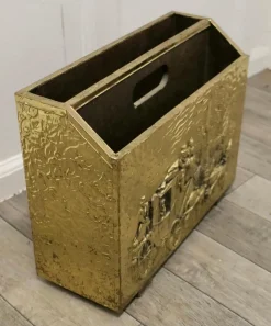 Discount Pamono Art Deco Beaten Brass Magazine Rack in Brass, 1920s