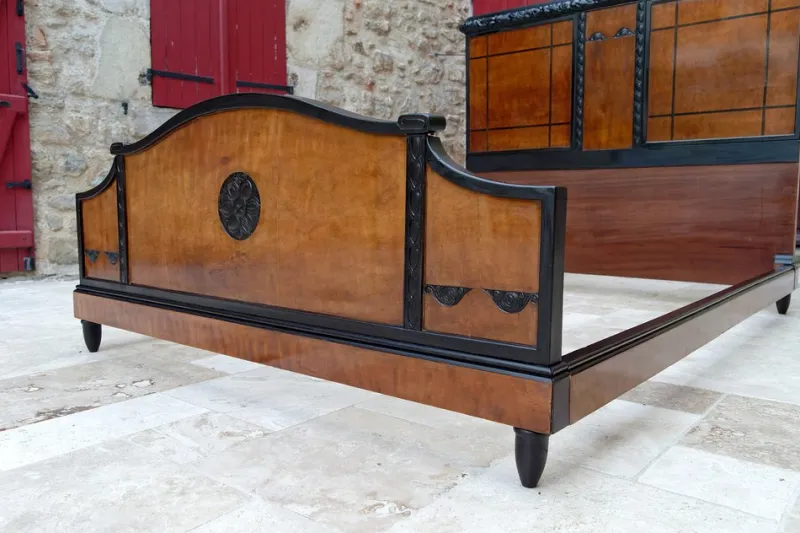 Clearance Pamono Art Deco Bed in Carved Wood, 1920