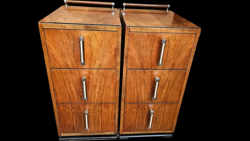 Discount Pamono Art Deco Bedside Cabinets in Walnut, 1930s, Set of 2