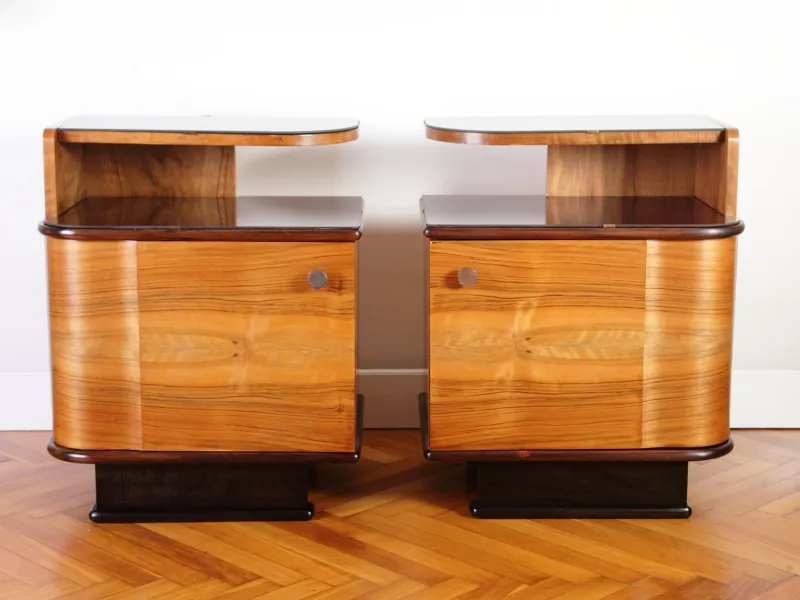 Pamono Art Deco Bedside Tables by Jindrich Halabala for Up Zavody, 1940s, Set of 2> Nightstands