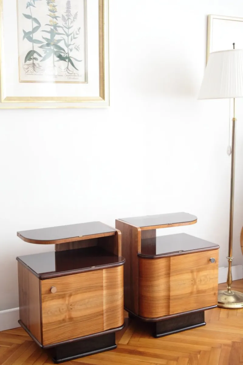 Pamono Art Deco Bedside Tables by Jindrich Halabala for Up Zavody, 1940s, Set of 2> Nightstands