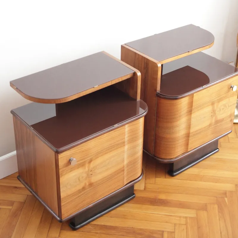 Pamono Art Deco Bedside Tables by Jindrich Halabala for Up Zavody, 1940s, Set of 2> Nightstands
