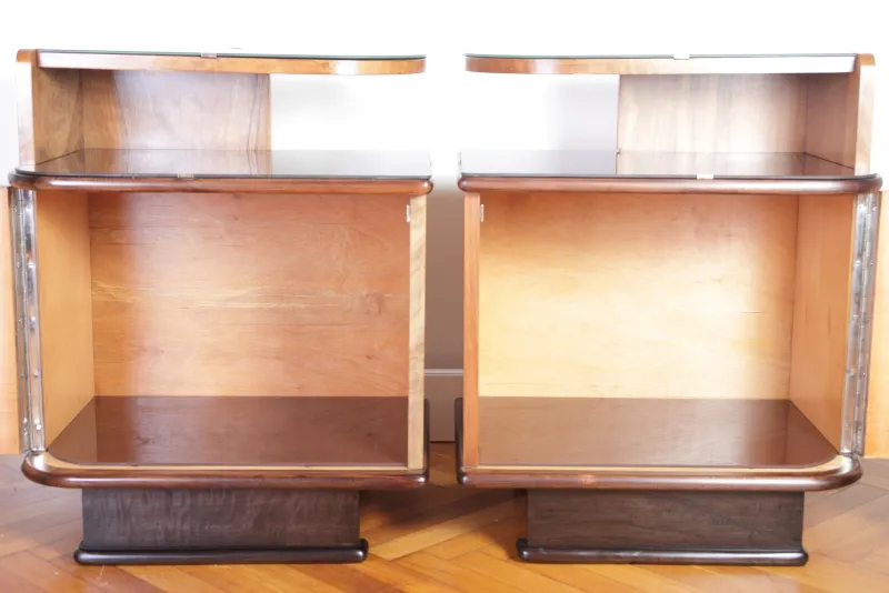 Pamono Art Deco Bedside Tables by Jindrich Halabala for Up Zavody, 1940s, Set of 2> Nightstands