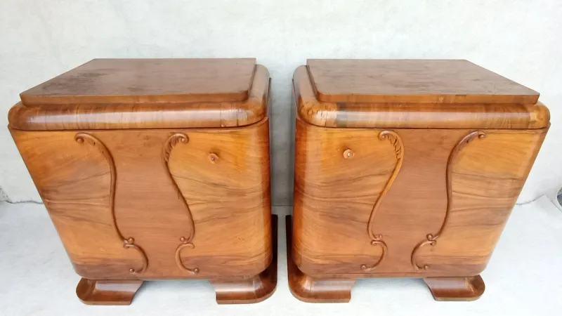 Pamono Art Deco Bedside Tables by Jindrich Halabala for Up Závody, 1930s, Set of 2> Nightstands