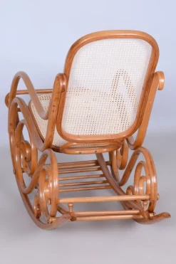 Pamono Art Deco Beech Rocking Chair with Footrest attributed to Thonet, Czech, 1920s