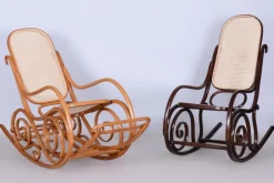 Pamono Art Deco Beech Rocking Chair with Footrest attributed to Thonet, Czech, 1920s