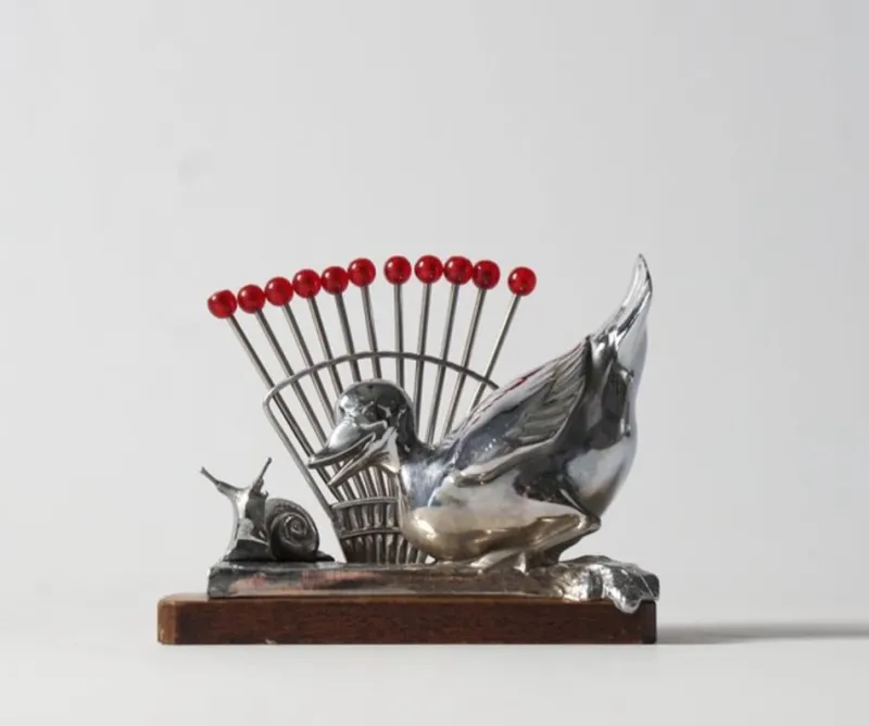 Best Pamono Art Deco Benjamin Rabier Chrome on Wooden Plate Cocktail Set, 1930s