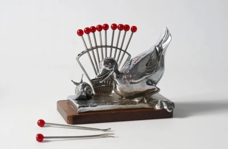 Best Pamono Art Deco Benjamin Rabier Chrome on Wooden Plate Cocktail Set, 1930s