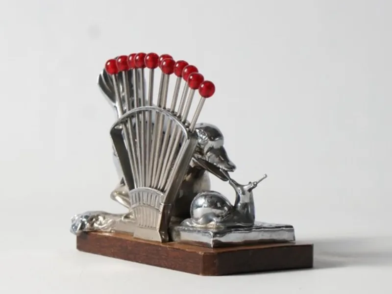 Best Pamono Art Deco Benjamin Rabier Chrome on Wooden Plate Cocktail Set, 1930s