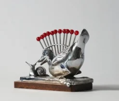 Best Pamono Art Deco Benjamin Rabier Chrome on Wooden Plate Cocktail Set, 1930s