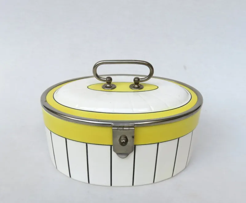 Pamono Art Deco Biscuit Box in Ceramic and Nickel-Plating, 1920s> Trunks Crates & Baskets