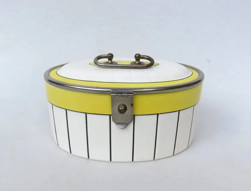 Pamono Art Deco Biscuit Box in Ceramic and Nickel-Plating, 1920s> Trunks Crates & Baskets