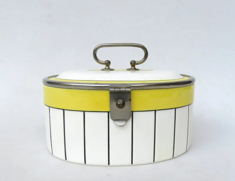 Pamono Art Deco Biscuit Box in Ceramic and Nickel-Plating, 1920s> Trunks Crates & Baskets