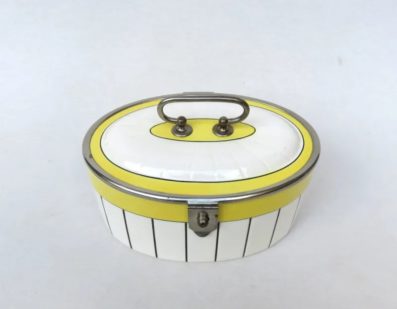 Pamono Art Deco Biscuit Box in Ceramic and Nickel-Plating, 1920s> Trunks Crates & Baskets
