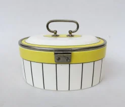 Pamono Art Deco Biscuit Box in Ceramic and Nickel-Plating, 1920s><noscript><img width=