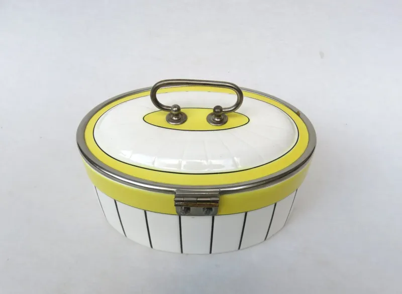 Pamono Art Deco Biscuit Box in Ceramic and Nickel-Plating, 1920s> Trunks Crates & Baskets