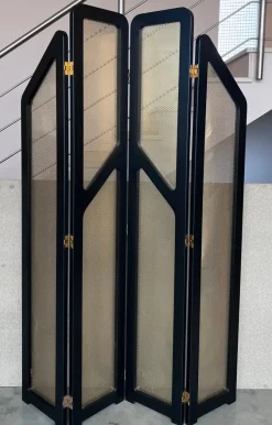 Pamono Art Deco Black Ebonized Wood and Gold Metal Screens, 1960s> Room Dividers & Screens