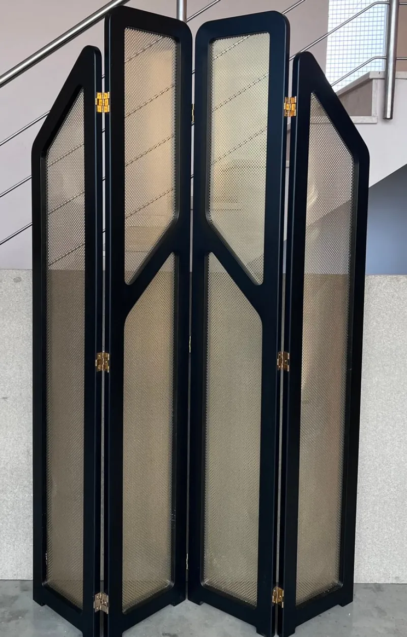 Pamono Art Deco Black Ebonized Wood and Gold Metal Screens, 1960s> Room Dividers & Screens