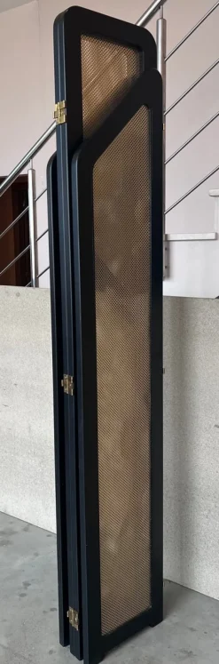 Pamono Art Deco Black Ebonized Wood and Gold Metal Screens, 1960s><noscript><img width=