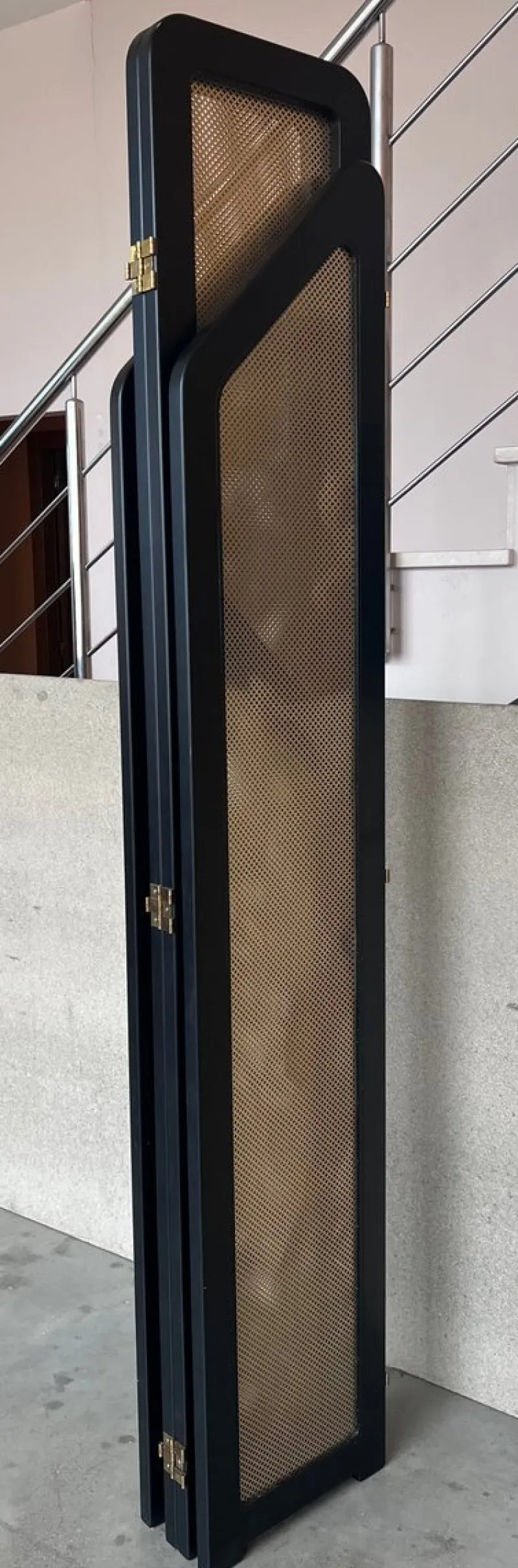 Pamono Art Deco Black Ebonized Wood and Gold Metal Screens, 1960s> Room Dividers & Screens