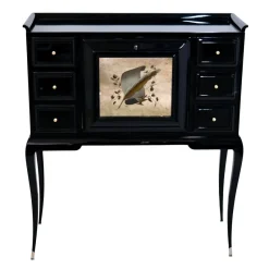 Pamono Art Deco Black Lacquer Secretaire with Etched Mirror> Secretaires
