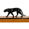 Pamono Art Deco Black Panther Sculpture on a Wooden Base, France, 1930s> Art Deco