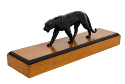 Pamono Art Deco Black Panther Sculpture on a Wooden Base, France, 1930s> Art Deco