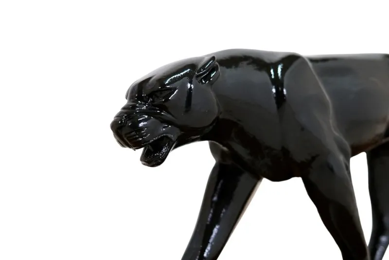 Pamono Art Deco Black Panther Sculpture on a Wooden Base, France, 1930s> Art Deco