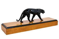 Pamono Art Deco Black Panther Sculpture on a Wooden Base, France, 1930s><noscript><img width=