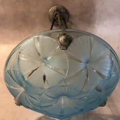 New Pamono Art Deco Blue Chandelier by Degué, 1930s