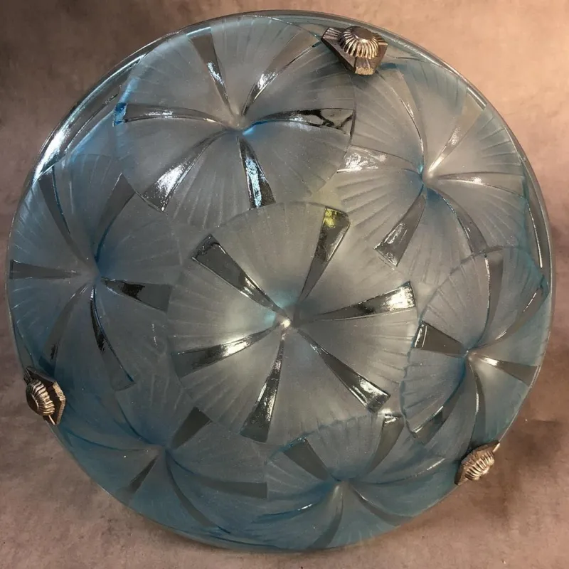 New Pamono Art Deco Blue Chandelier by Degué, 1930s
