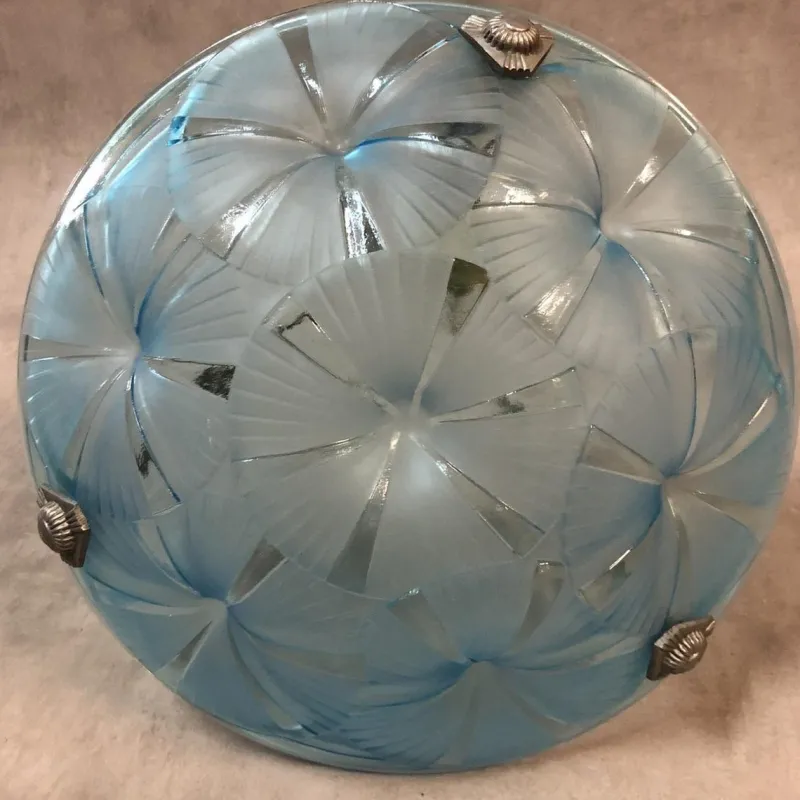 New Pamono Art Deco Blue Chandelier by Degué, 1930s