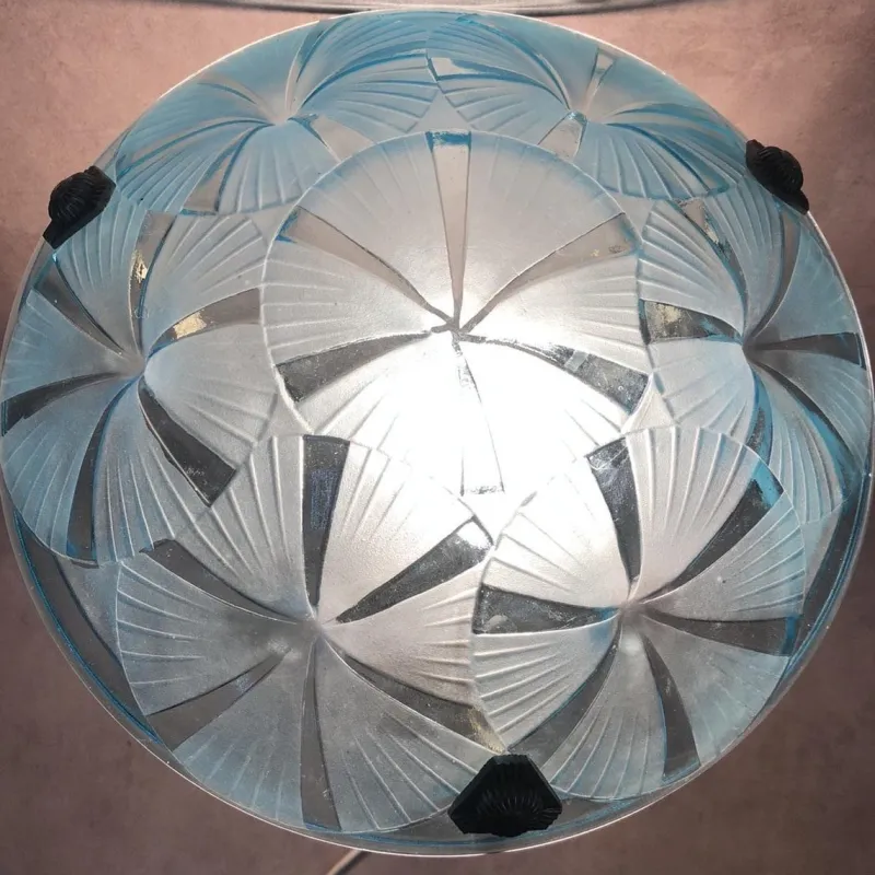 New Pamono Art Deco Blue Chandelier by Degué, 1930s