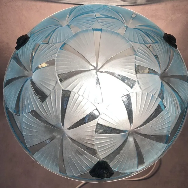 New Pamono Art Deco Blue Chandelier by Degué, 1930s