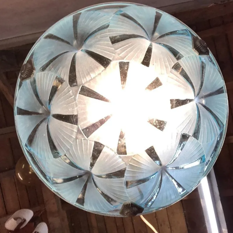 New Pamono Art Deco Blue Chandelier by Degué, 1930s
