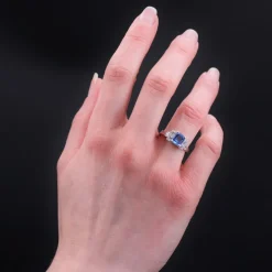 Pamono Art Deco Blue Sapphire, Diamond & Platinum Ring><noscript><img width=