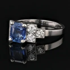 Pamono Art Deco Blue Sapphire, Diamond & Platinum Ring><noscript><img width=