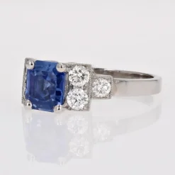 Pamono Art Deco Blue Sapphire, Diamond & Platinum Ring><noscript><img width=