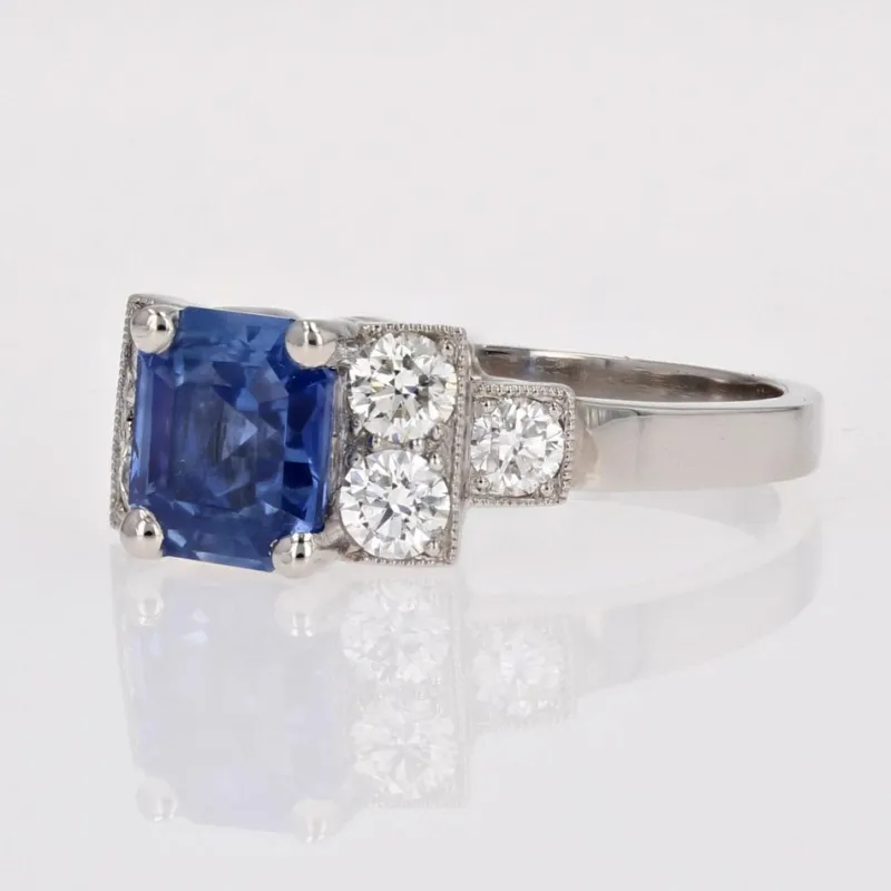 Pamono Art Deco Blue Sapphire, Diamond & Platinum Ring> Rings