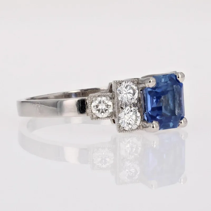 Pamono Art Deco Blue Sapphire, Diamond & Platinum Ring> Rings
