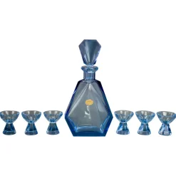Outlet Pamono Art Deco Bohemian Blue Color Glass Decanter and Glasses, 1930s, Set of 7