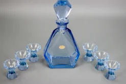 Outlet Pamono Art Deco Bohemian Blue Color Glass Decanter and Glasses, 1930s, Set of 7
