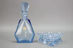 Outlet Pamono Art Deco Bohemian Blue Color Glass Decanter and Glasses, 1930s, Set of 7